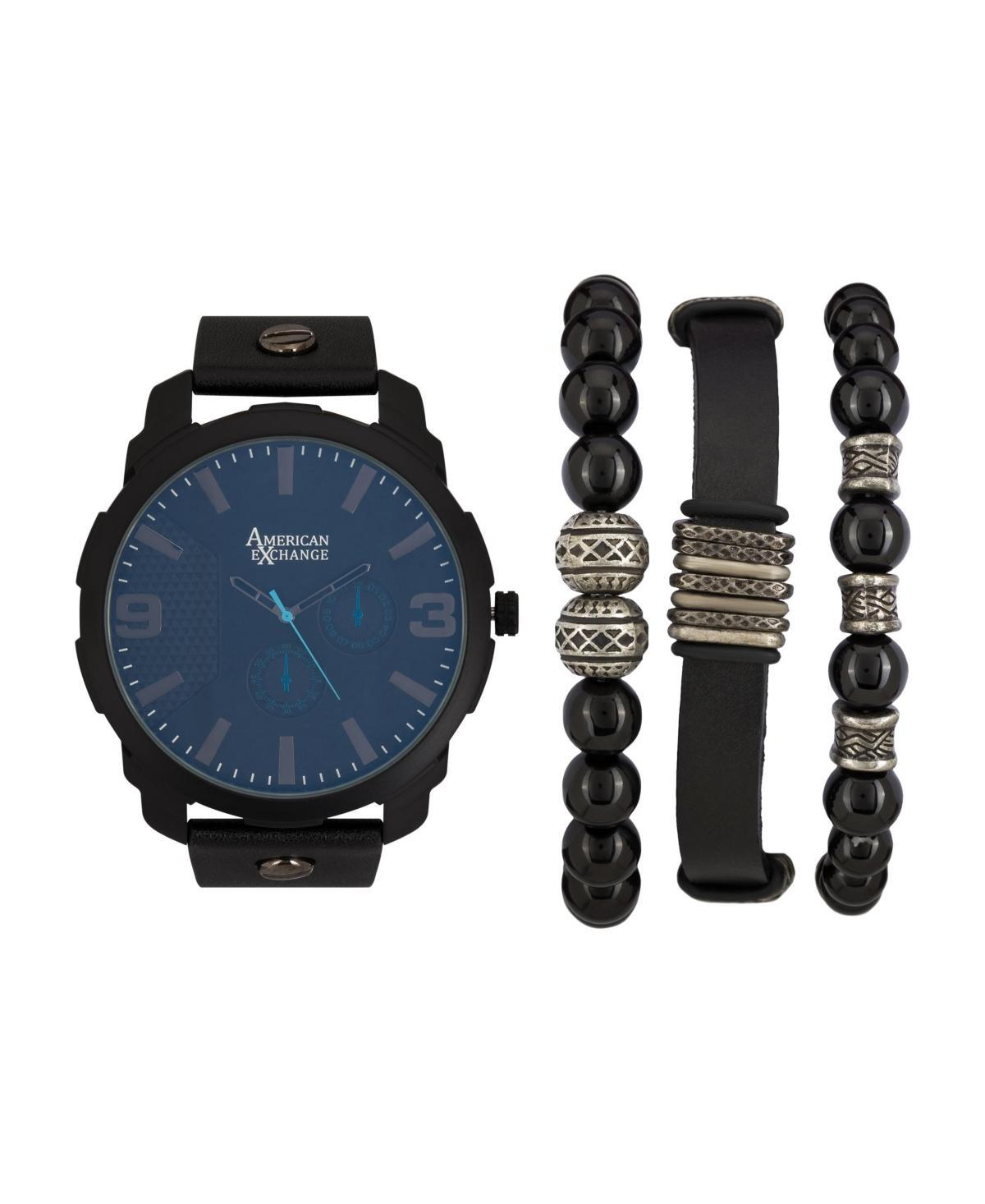 American Exchange Men's Analog Quartz watch & Stackable Bracelet Set, Size: XL, Black Product Image