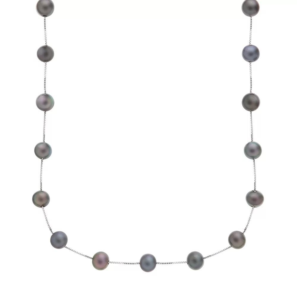 14k White Gold Dyed Freshwater Cultured Pearl Station Necklace, Womens Black Product Image