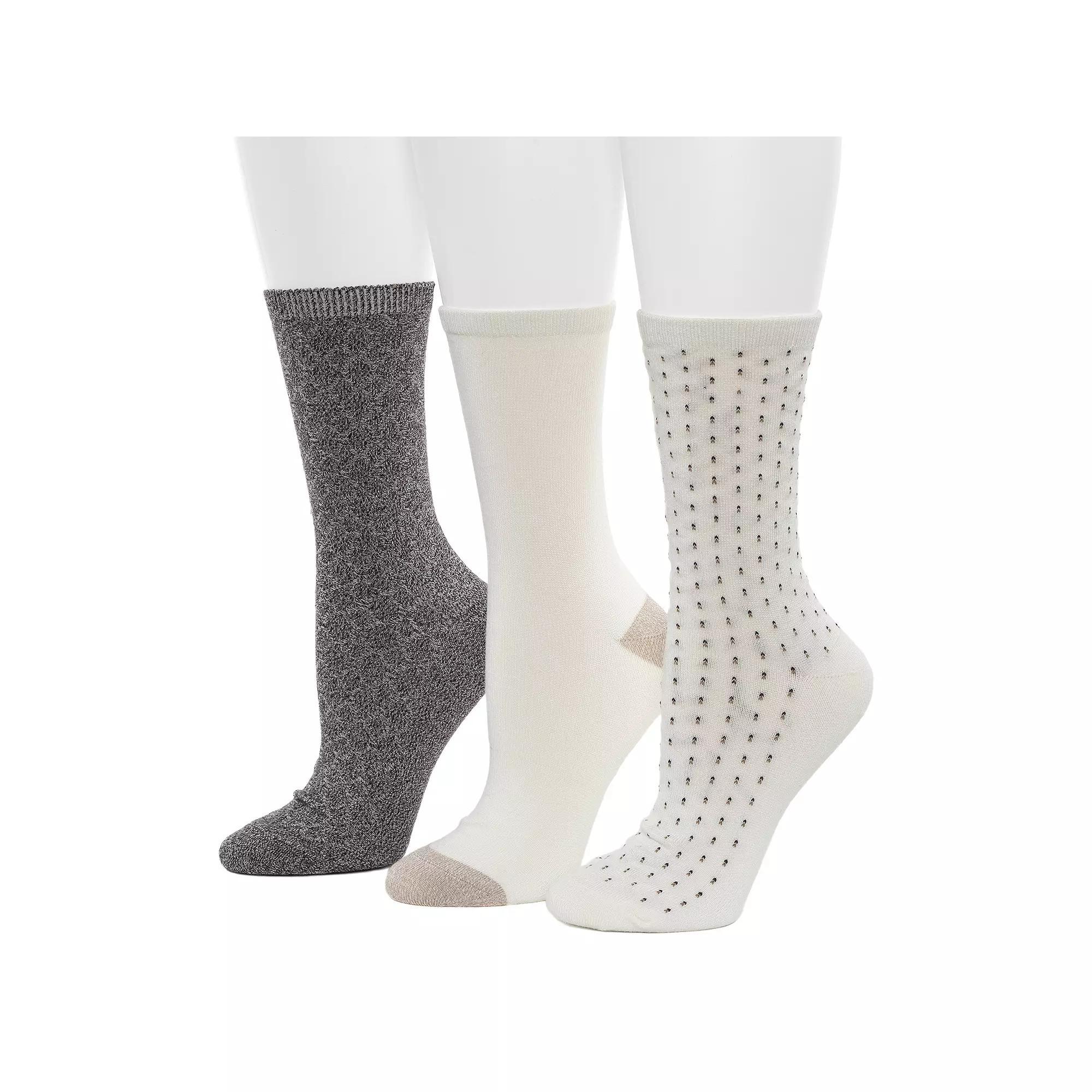 Women's Cuddl Duds® 3-Pack Plushfill Midweight Birdseye Twist Block Quilting Crew Socks, Size: 9-11, Egret Product Image