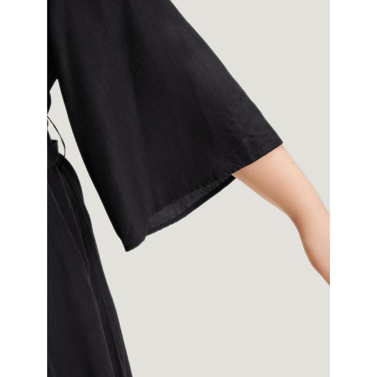 Plus Size Halloween Plain Button Up Shirt Collar Buckle Detail Coat Women Black Plain Belt Dailywear Jackets BloomChic 30/6X Product Image