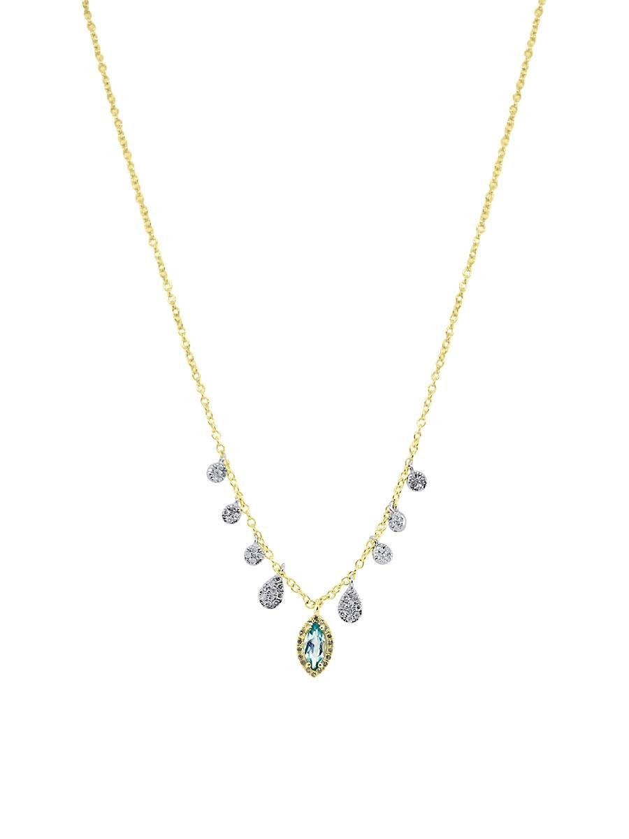 Womens Two-Tone 14K Gold, Blue Topaz & 0.16 TCW Diamond Pendant Necklace Product Image