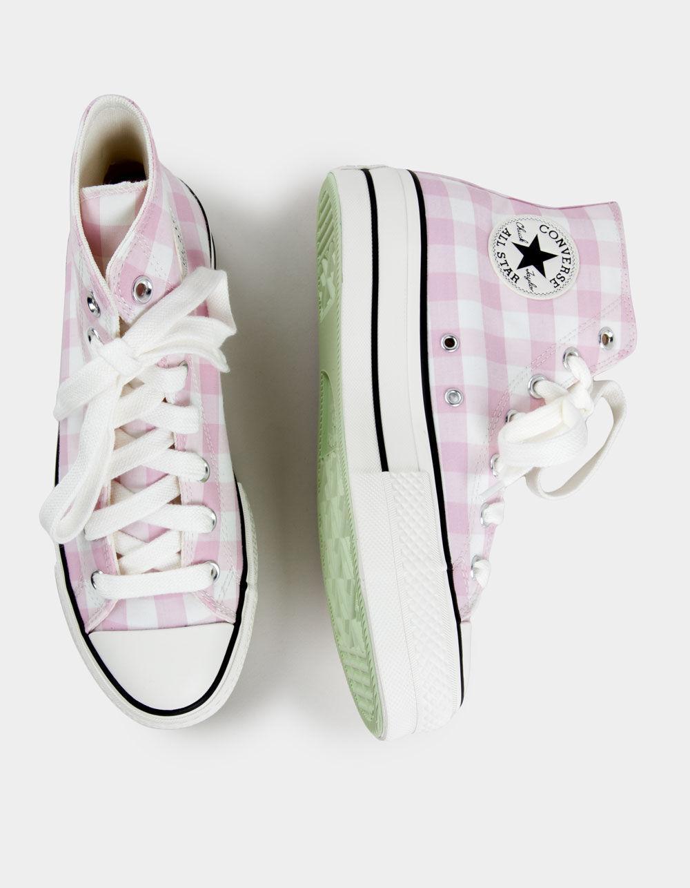 CONVERSE Chuck Taylor All Start Lift Gingham Womens High Top Platform Shoes - WHT/LT PNK Product Image