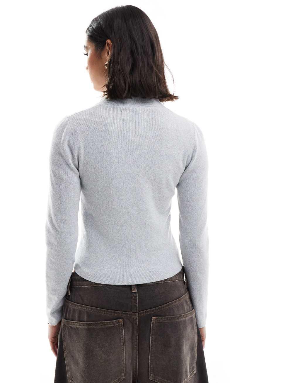 Stradivarius zip up knit cardigan in gray Product Image