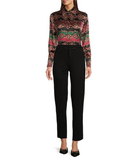 tyler boe Chloe Silk Charmeuse Cheetah Status Button Down Collar Long Sleeve Top Product Image
