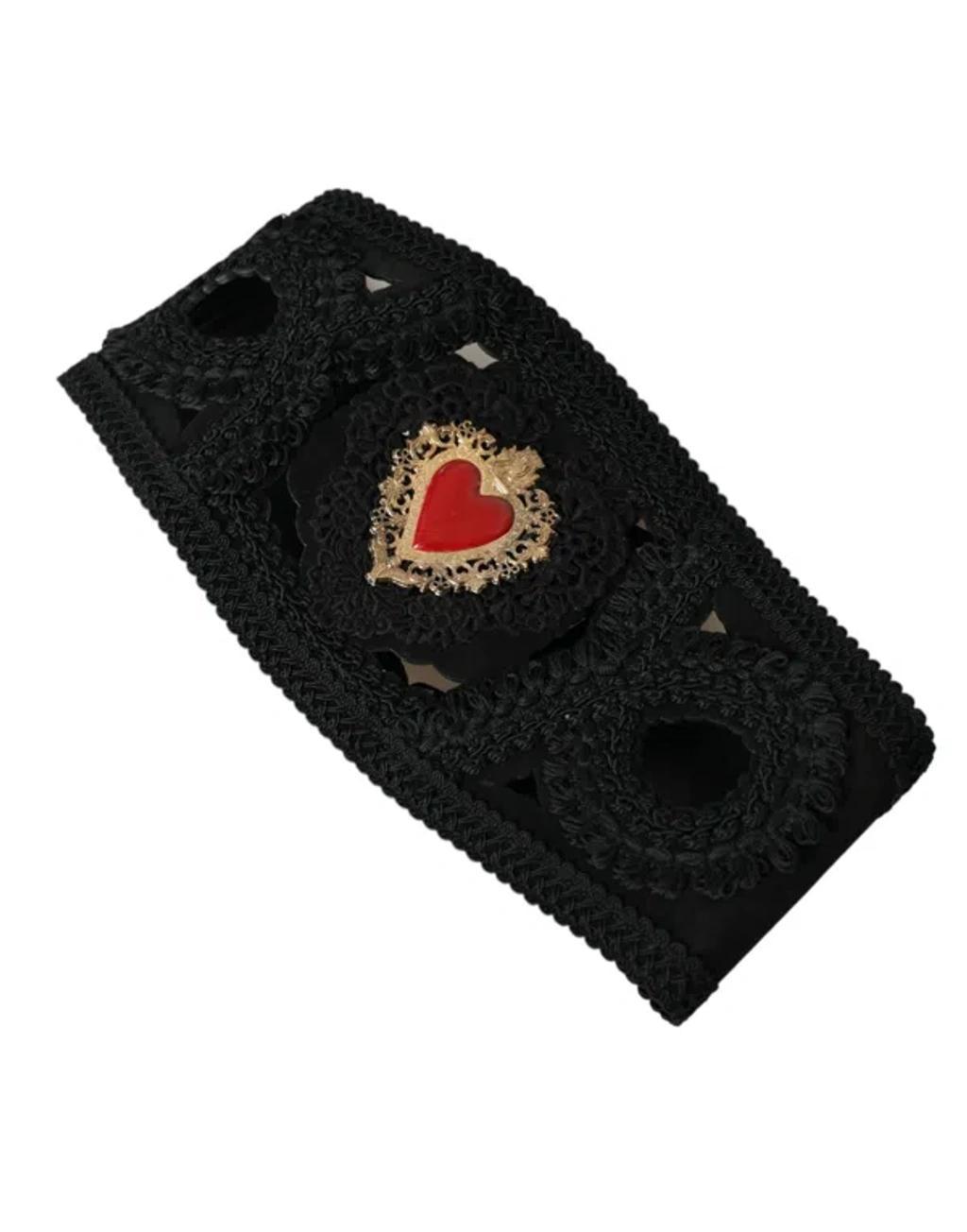 DOLCE & GABBANA Black Canvas Embellished Waist Women Belt Product Image