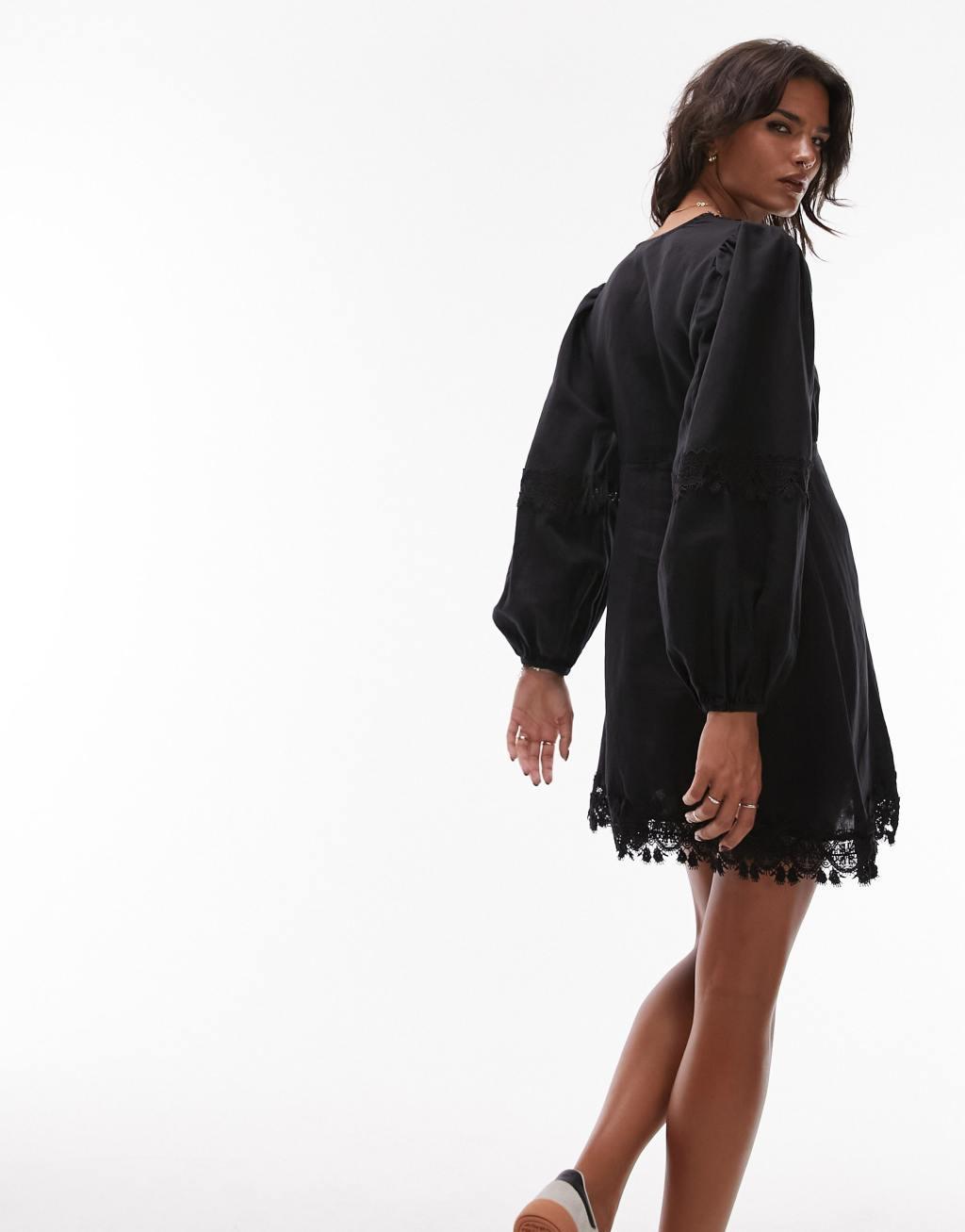 Topshop v-neck lace mini tea dress Product Image