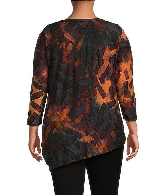 Calessa Plus Size Tie-Dye Print Crew Neck Long Sleeve Asymmetric Tunic Product Image
