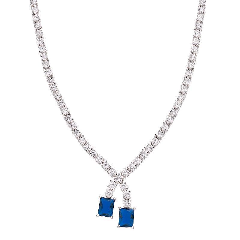 Sterling Silver Cubic Zirconia Double-Stone Drop Tennis Necklace, Womens Green Product Image