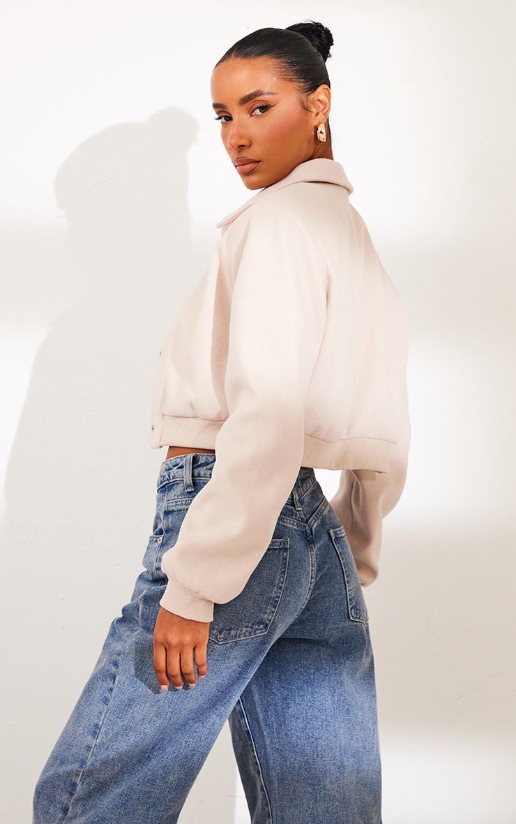 Stone Shoulder Padded Wool Look Cropped Bomber Jacket Product Image