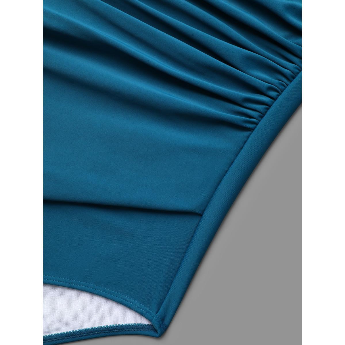 Plus Size Surplice Neck Ruched One Piece Swimsuit Women's Swimwear Cyan Beach Gathered Curve Bathing Suits High stretch One Pieces BloomChic 12/L Product Image