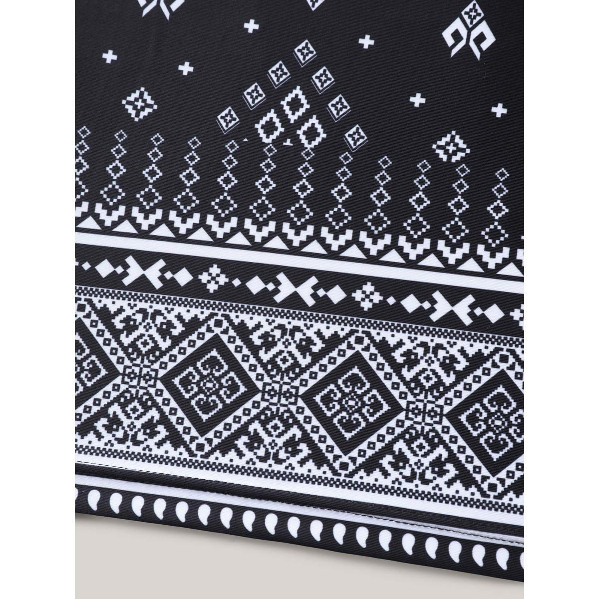 Plus Size Boho Print Pockets Swim Bottoms Women's Swimwear Black Beach High stretch Bodycon High Rise Side seam pocket Curve Swim Bottoms BloomChic 12/L Product Image