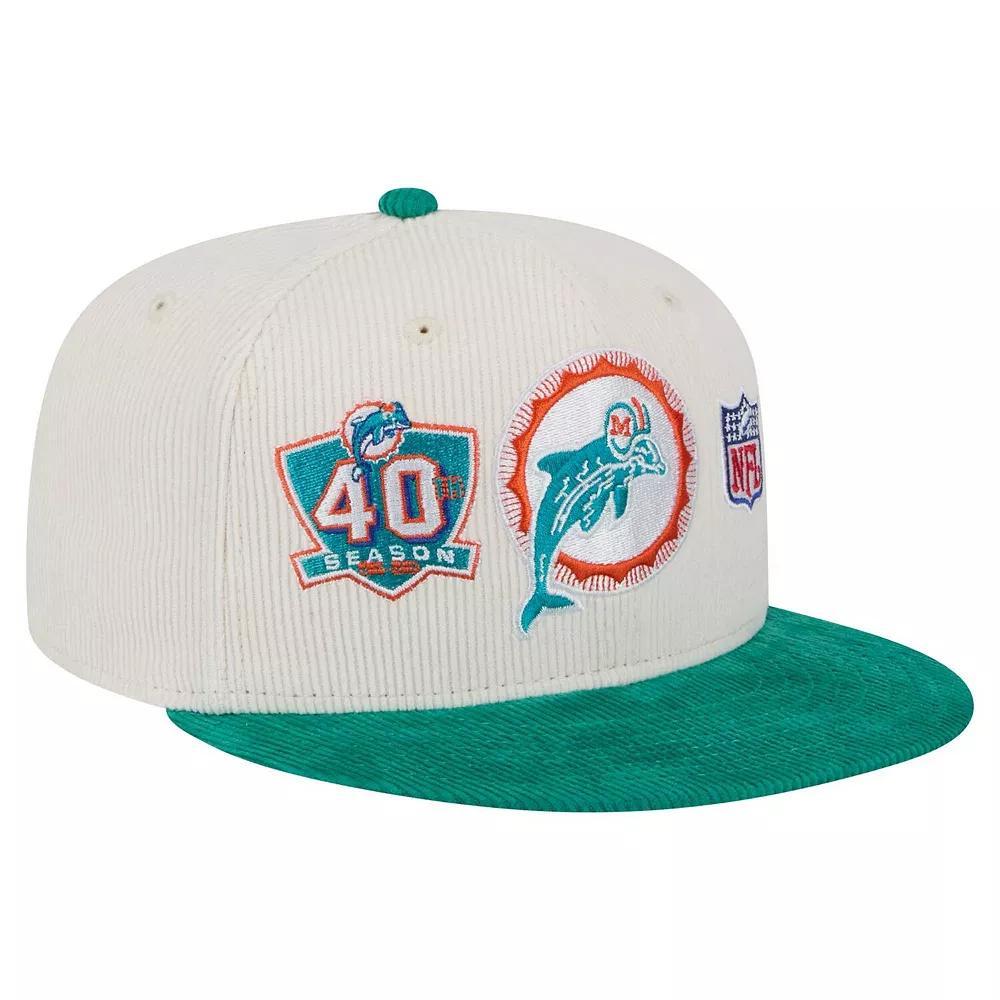 Men's New Era Cream/Aqua Miami Dolphins Throwback Corduroy 59FIFTY Fitted Hat, Size: 7 5/8, Beige Product Image
