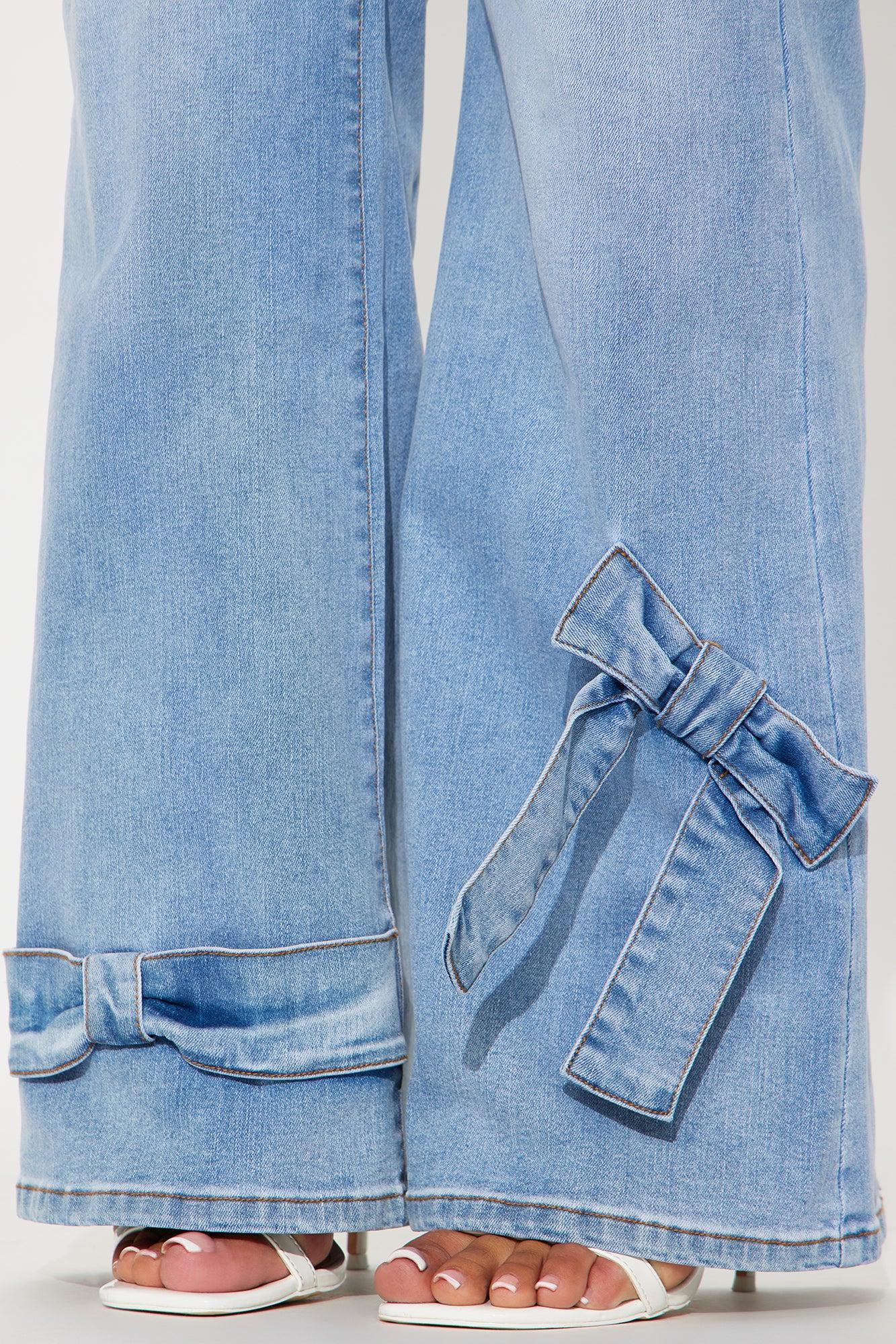 Brielle Bow Straight Leg Jeans - Light Wash Product Image