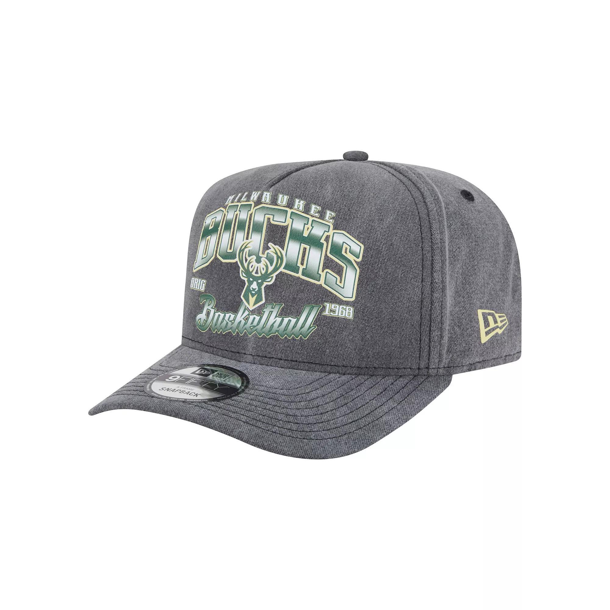 Men's New Era  Charcoal Milwaukee Bucks Throwback Washed Pre-Curved 9FIFTY Snapback Hat Product Image