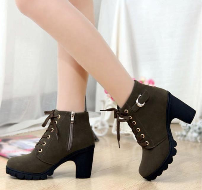 Lace-Up Chunky-Heel Ankle Boots Product Image