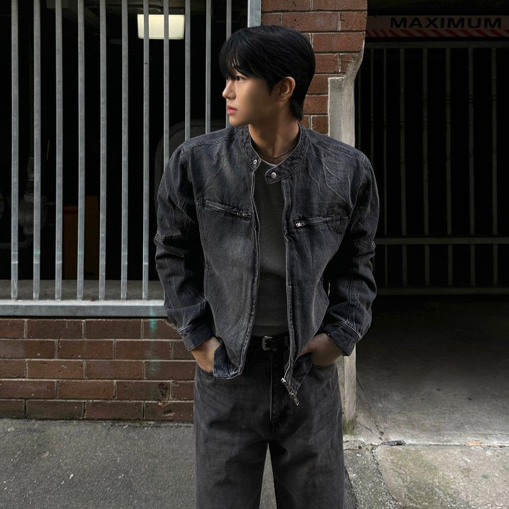 RT No. 12411 WASHED BLACK BIKER DENIM JK Product Image