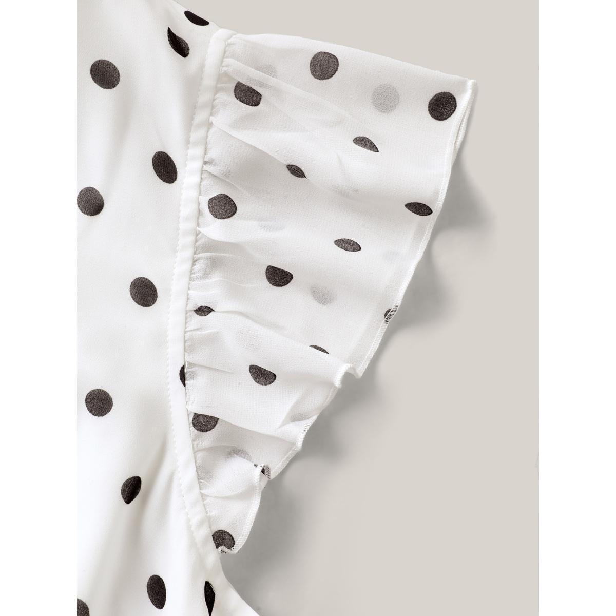 Plus Size Black Polka Dot Ribbon Collar Blouse Women Cap Sleeve Ribbon-tied collar Work Blouses BloomChic 26/4X Product Image