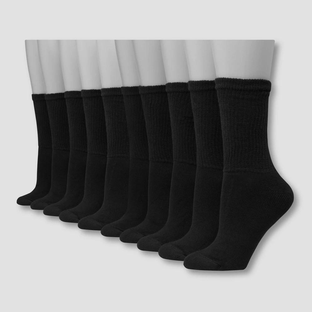 Hanes Womens Extended Size Cushioned 10pk Crew Socks 8-12: Midweight Knit, Reinforced Heel & Toe Product Image
