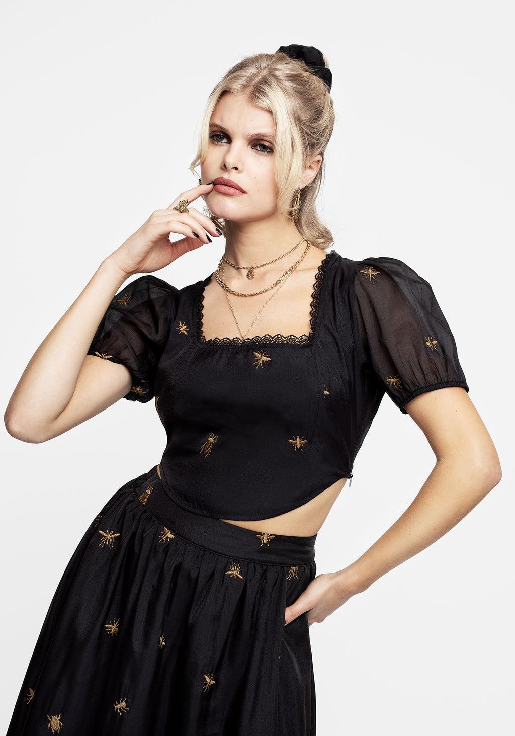 Insectarium Embroidered Organza Corset Top Product Image