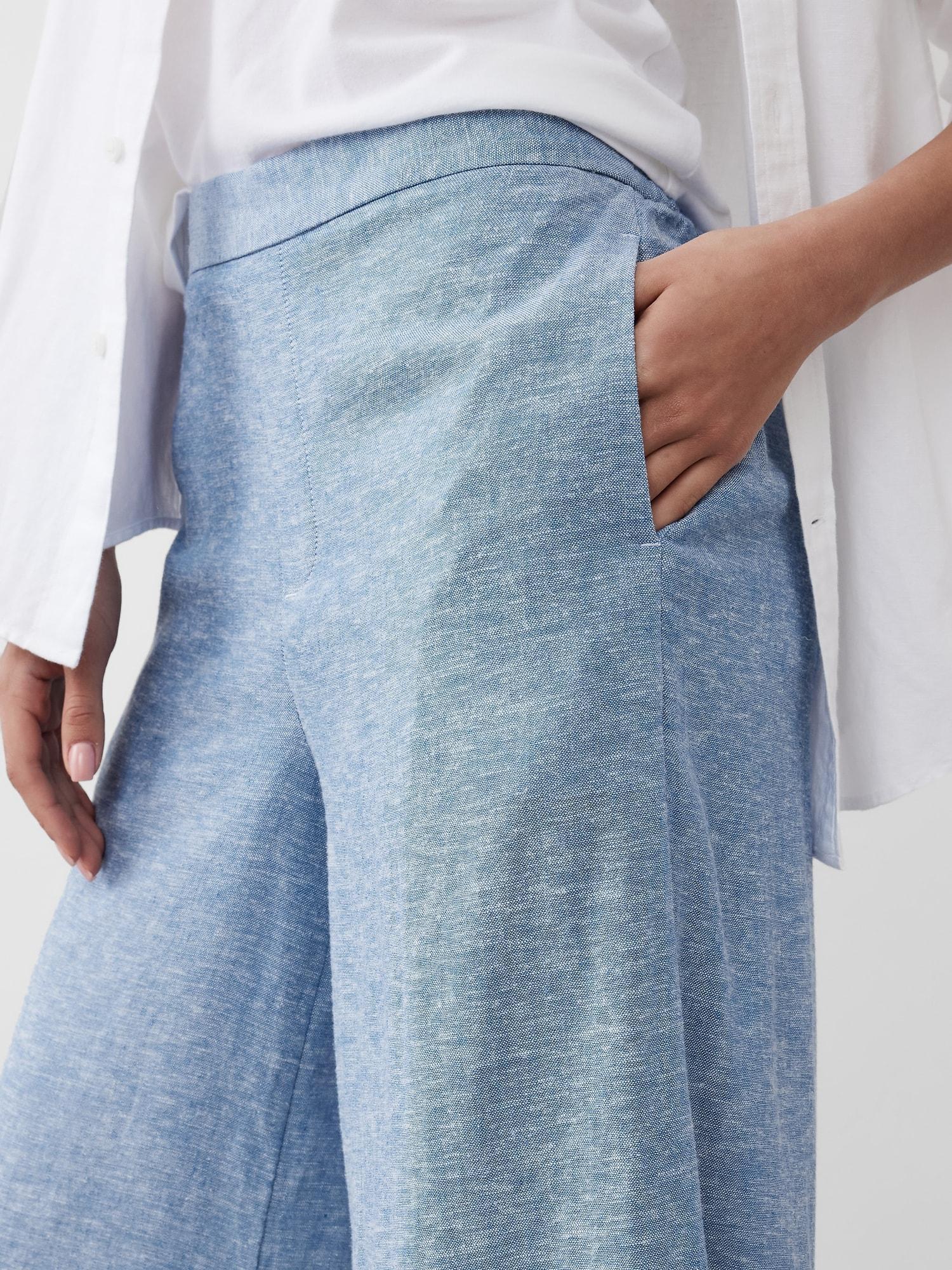 Wide-Leg Linen-Blend Cropped Pull-On Pant Product Image