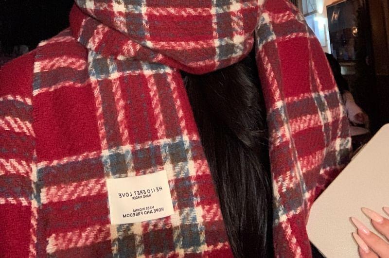 Plaid Applique Fringed Scarf Product Image