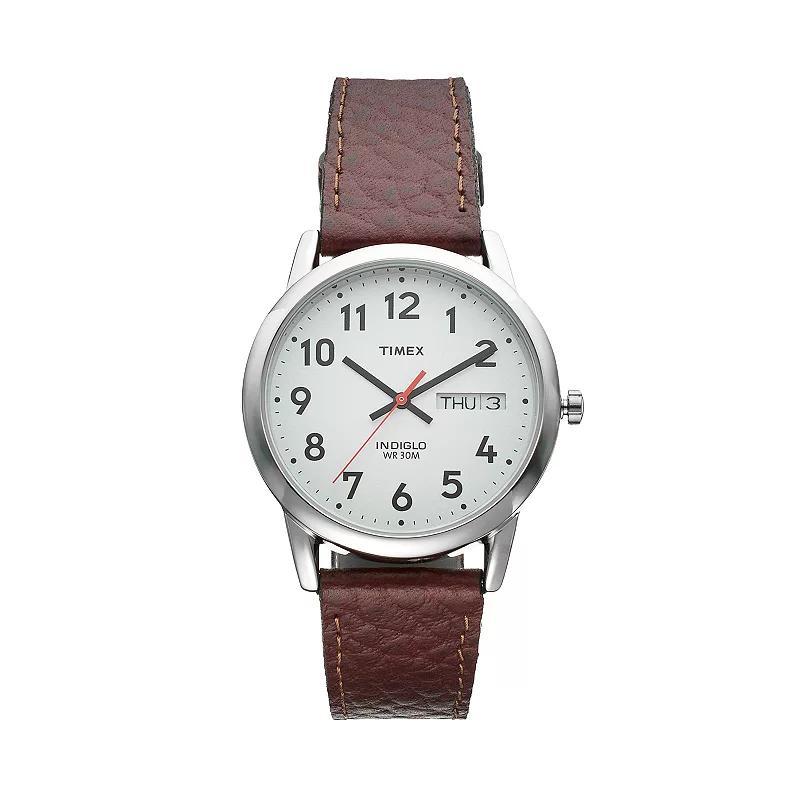 Mens Timex Easy Reader Watch with Leather Strap - Silver T20041JT Product Image