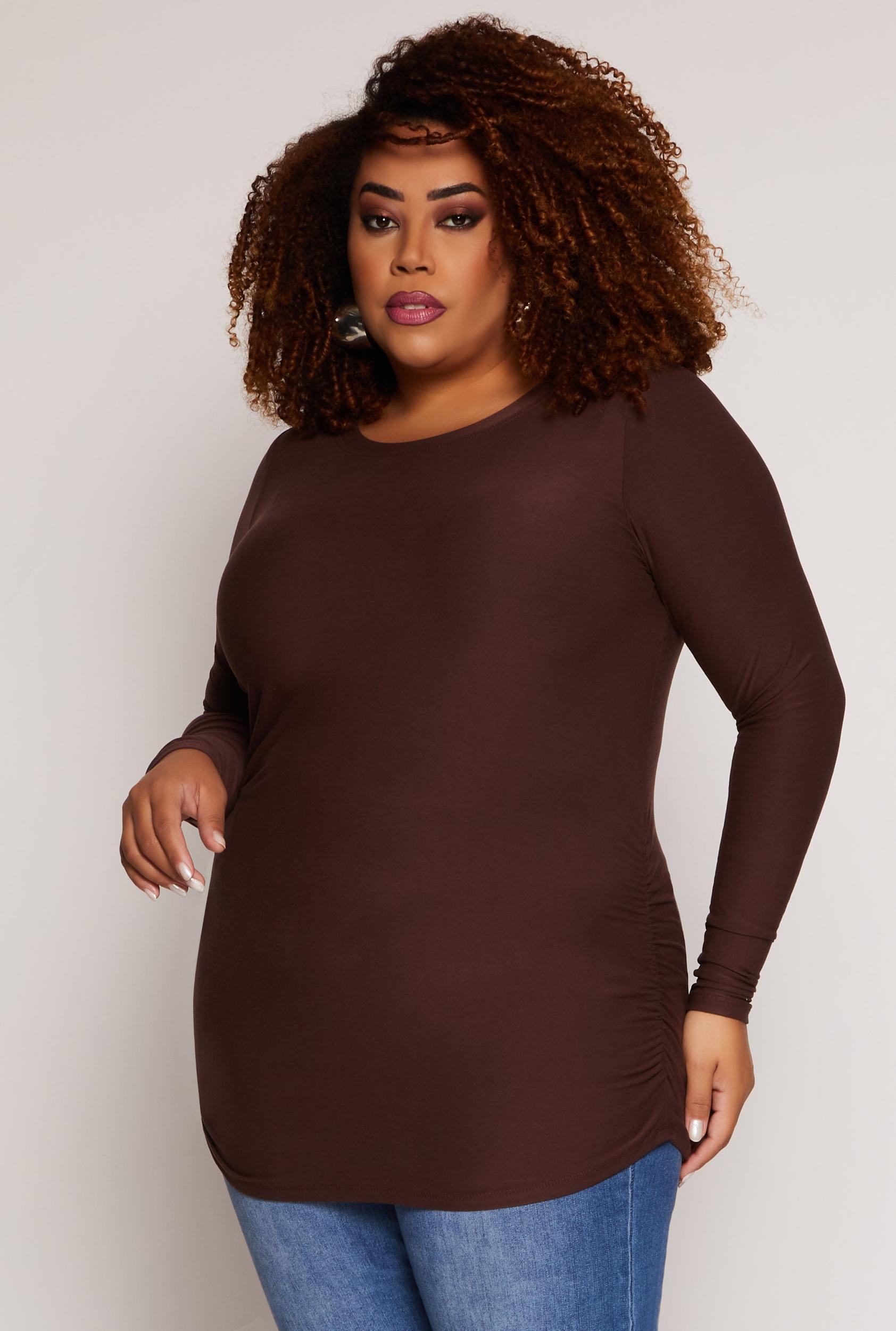 Womens Plus Size Ruched Side Long Sleeve Top Product Image