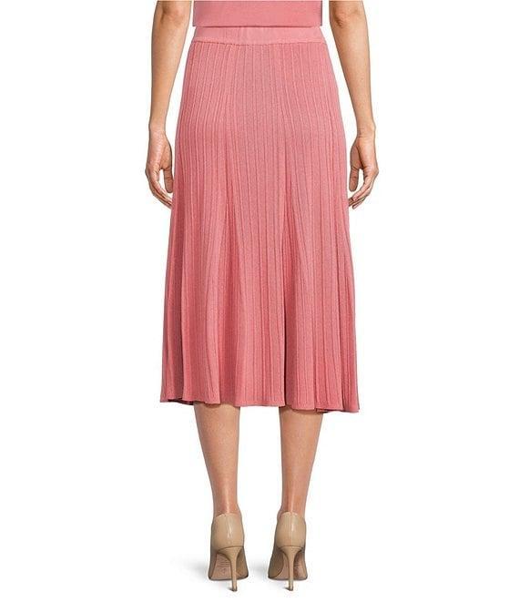 MISOOK Ribbed Knit Flared Pull-On Midi Skirt Product Image