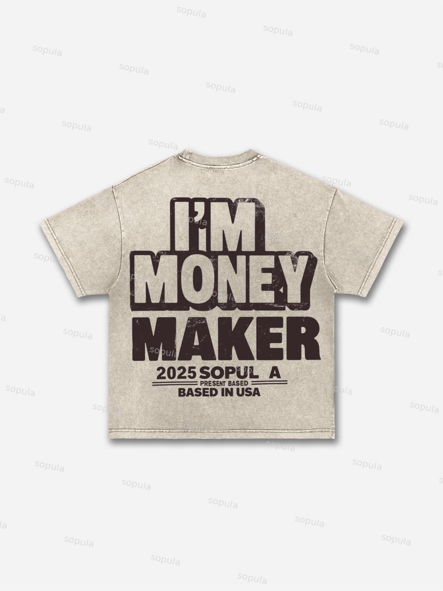 Vintage Street I'm A Money Maker Graphic Acid Wash T-shirt Product Image