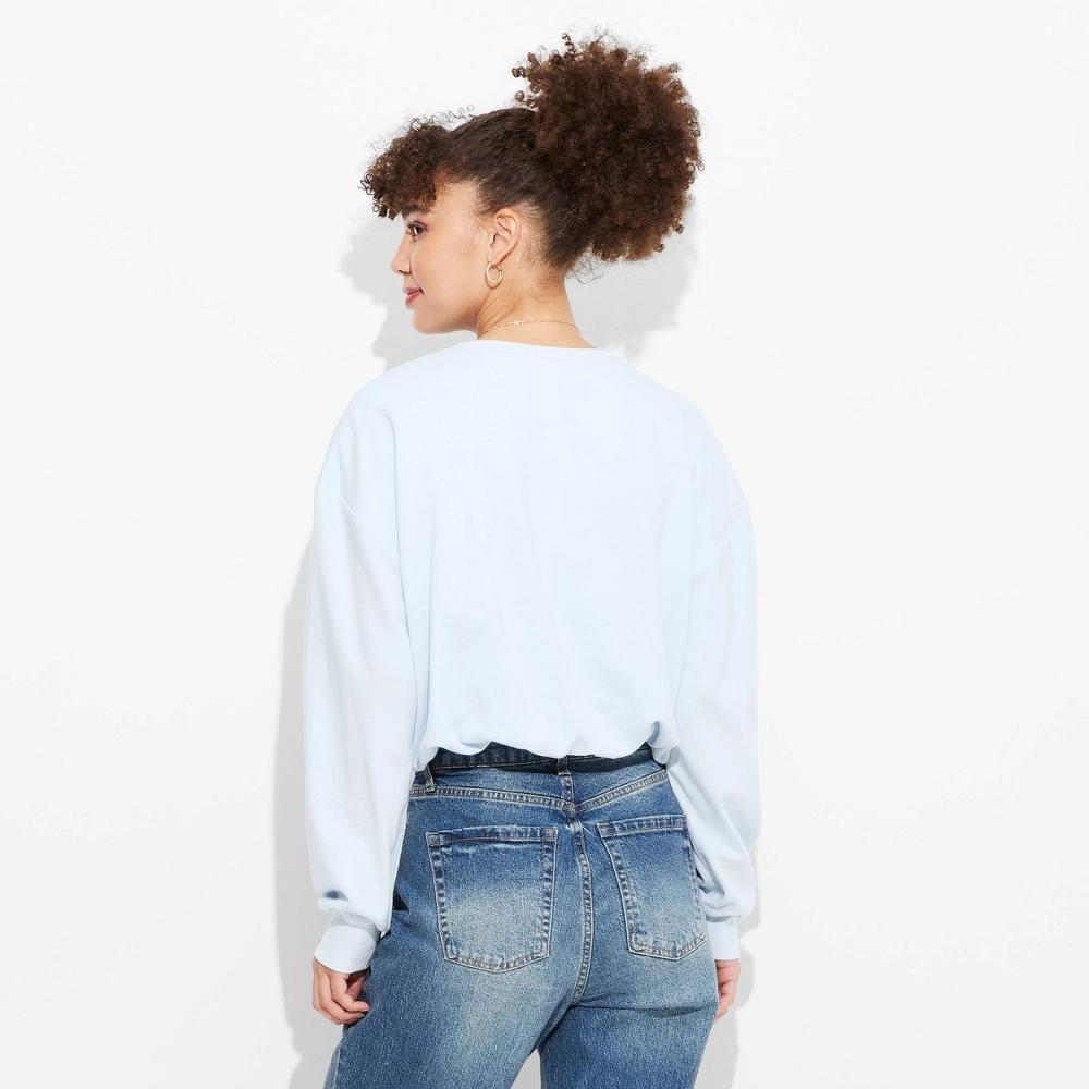 Womens Bubble Hem Sweatshirt - Wild Fable Light Blue XL: Cotton Blend, Recycled Polyester, Spandex, Crew Neck, Long Sleeve Product Image