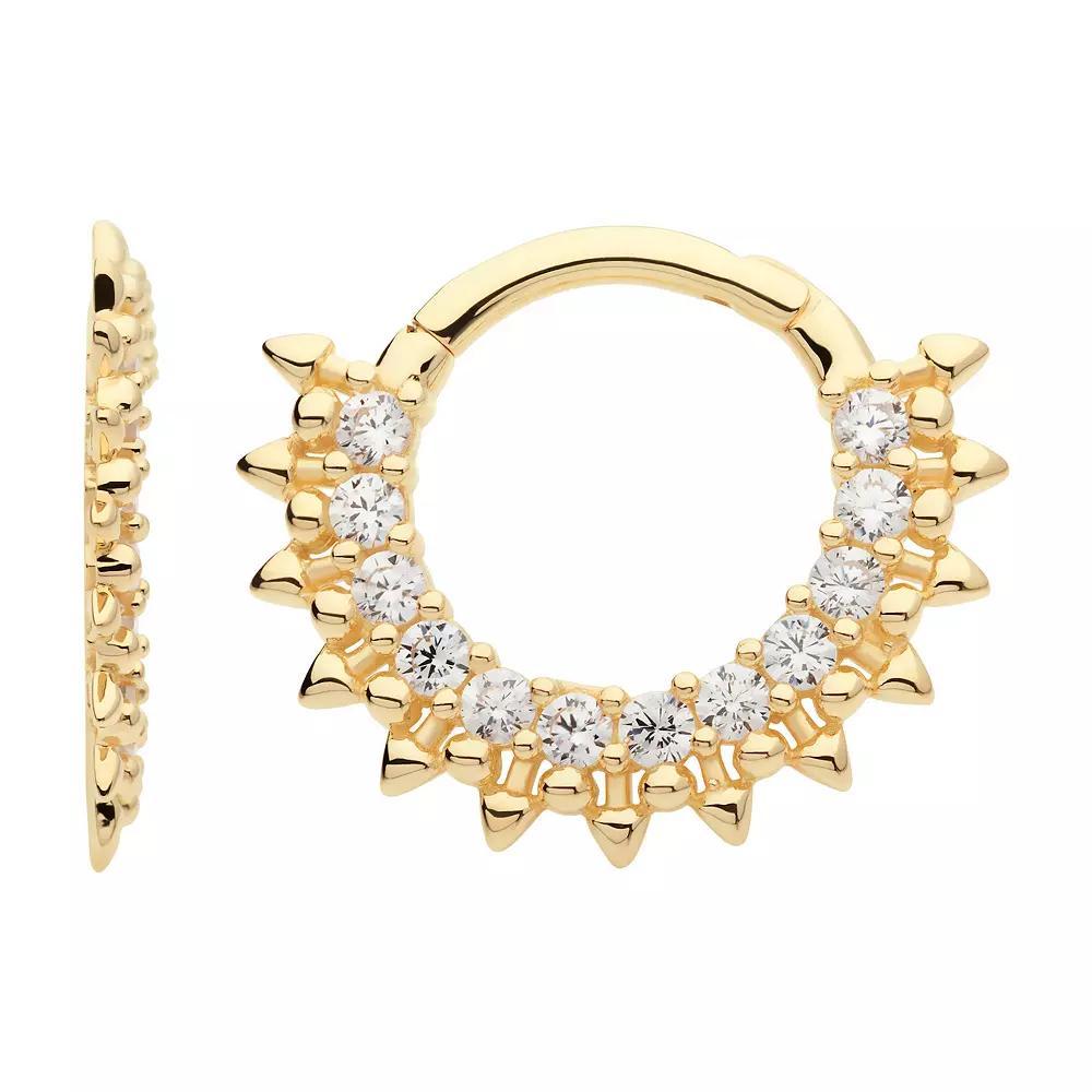 Earrangements 14k Gold with Clear Cubic Zirconia Spiked Hinged Segment Clicker, Women's, Yellow Product Image