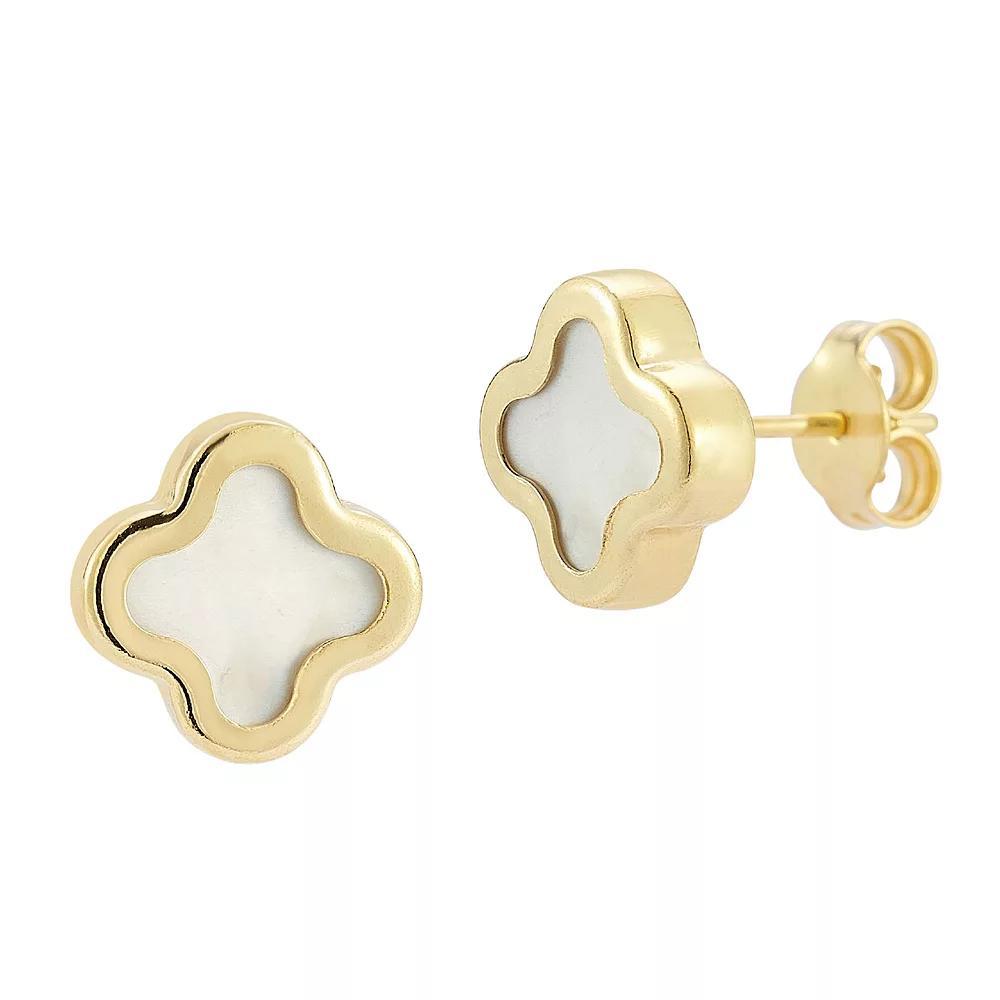 LUMINOR GOLD 14k Gold Mother-of-Pearl Clover Stud Earrings, Women's Product Image