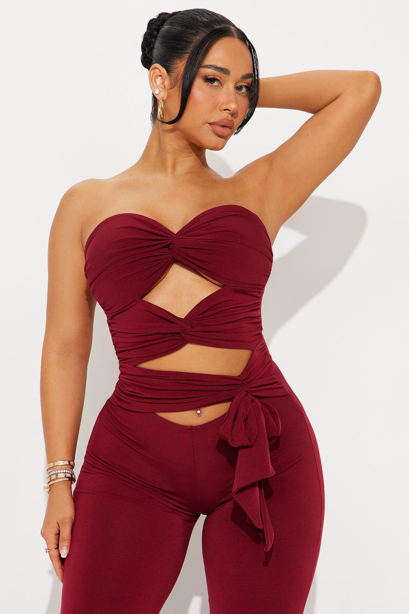 Keep You On Your Toes Stacked Jumpsuit - Burgundy Product Image