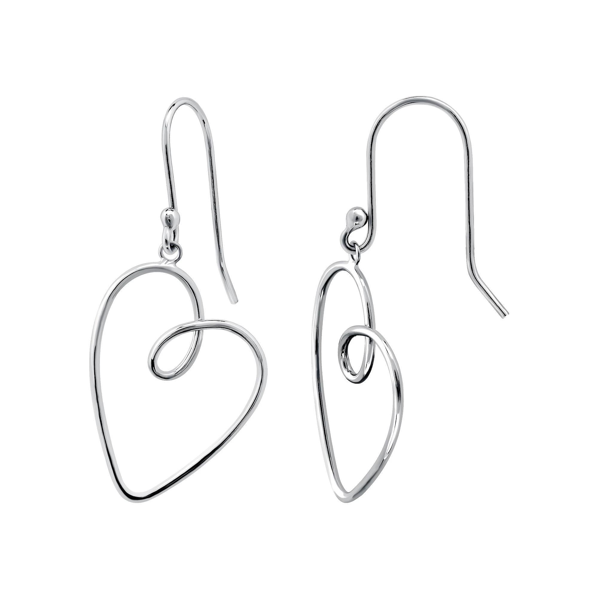Aleure Precioso Thin Drawn Off Center Heart Drop Fishhook Earrings, Women's, Silver Tone Product Image