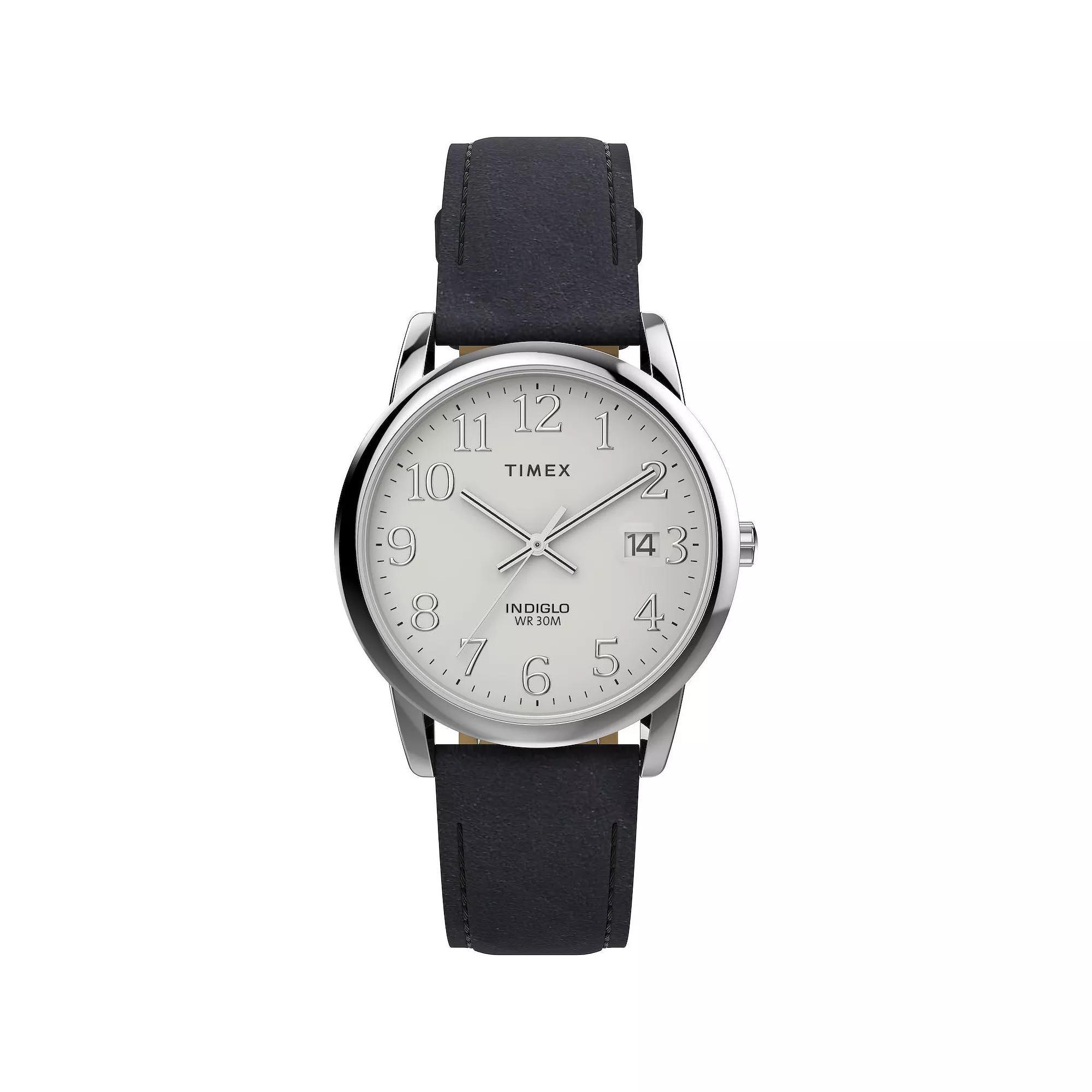 Timex® Men's Easy Reader® Leather Strap Watch - TW2W54300JT, Size: 35 mm, Black Product Image