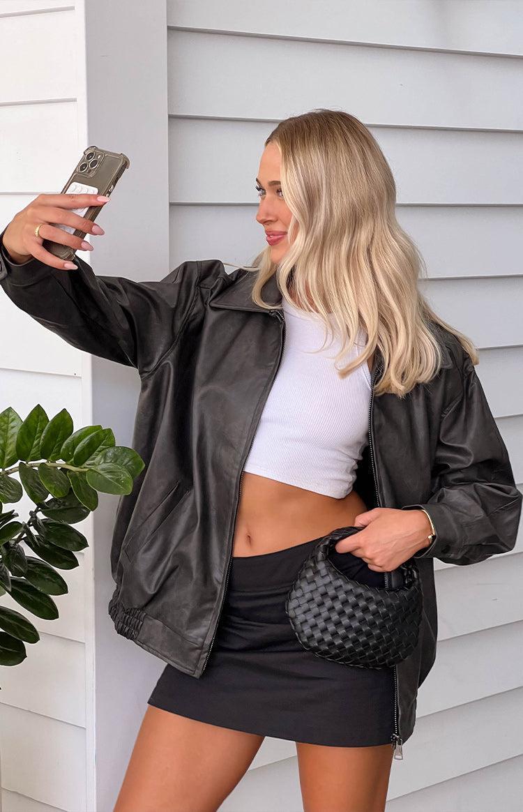 Abbi PU Vintage Black Bomber Jacket Girls Product Image