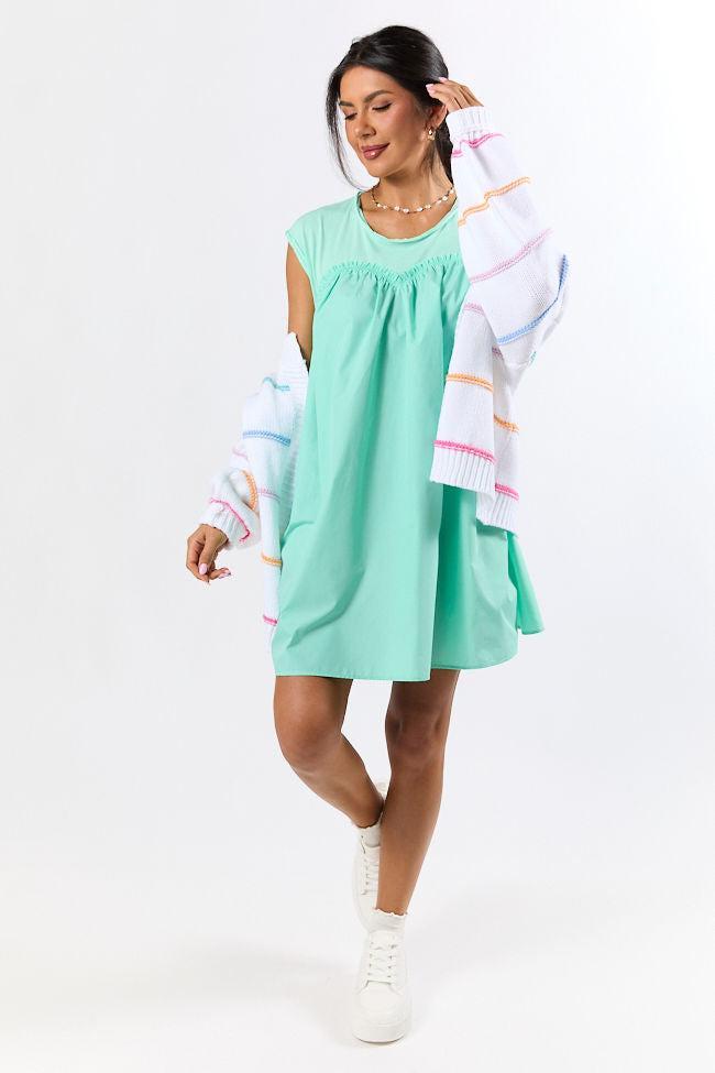 All The Buzz Mint Knit and Woven Mix Dress SALE Product Image