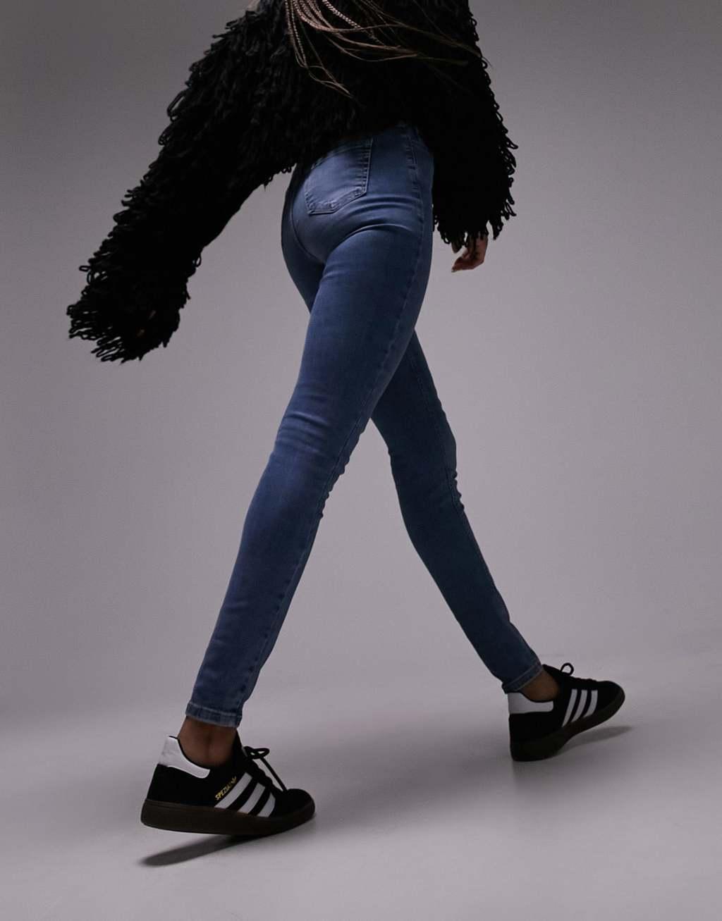 Topshop Tall Jamie high rise skinny jeans in mid blue Product Image