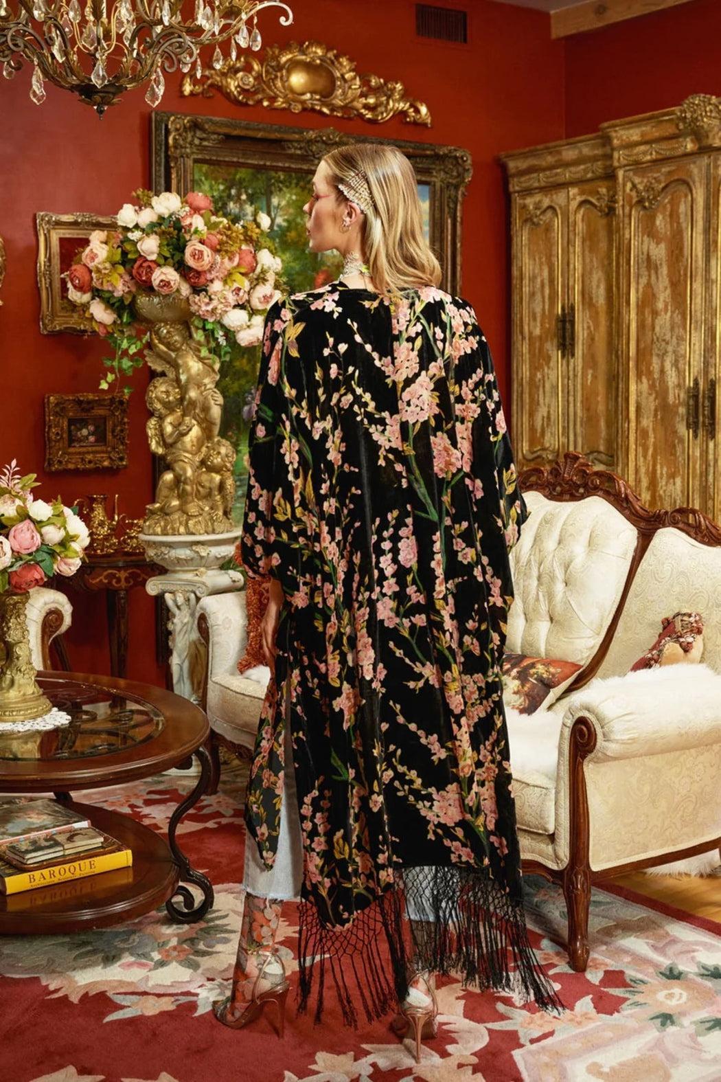Black Floral Velvet Kimono Product Image