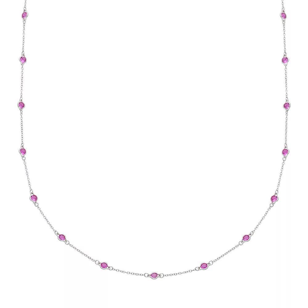 Sterling Silver Lab-Created Pink Sapphire Long Station Necklace, Women's, Size: 36" Product Image