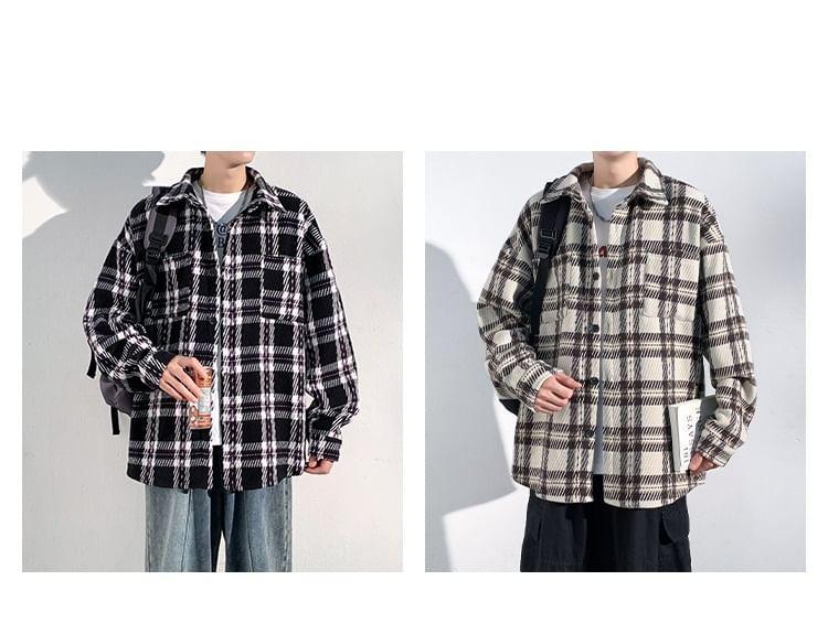 Collared Plaid Button Shacket Product Image