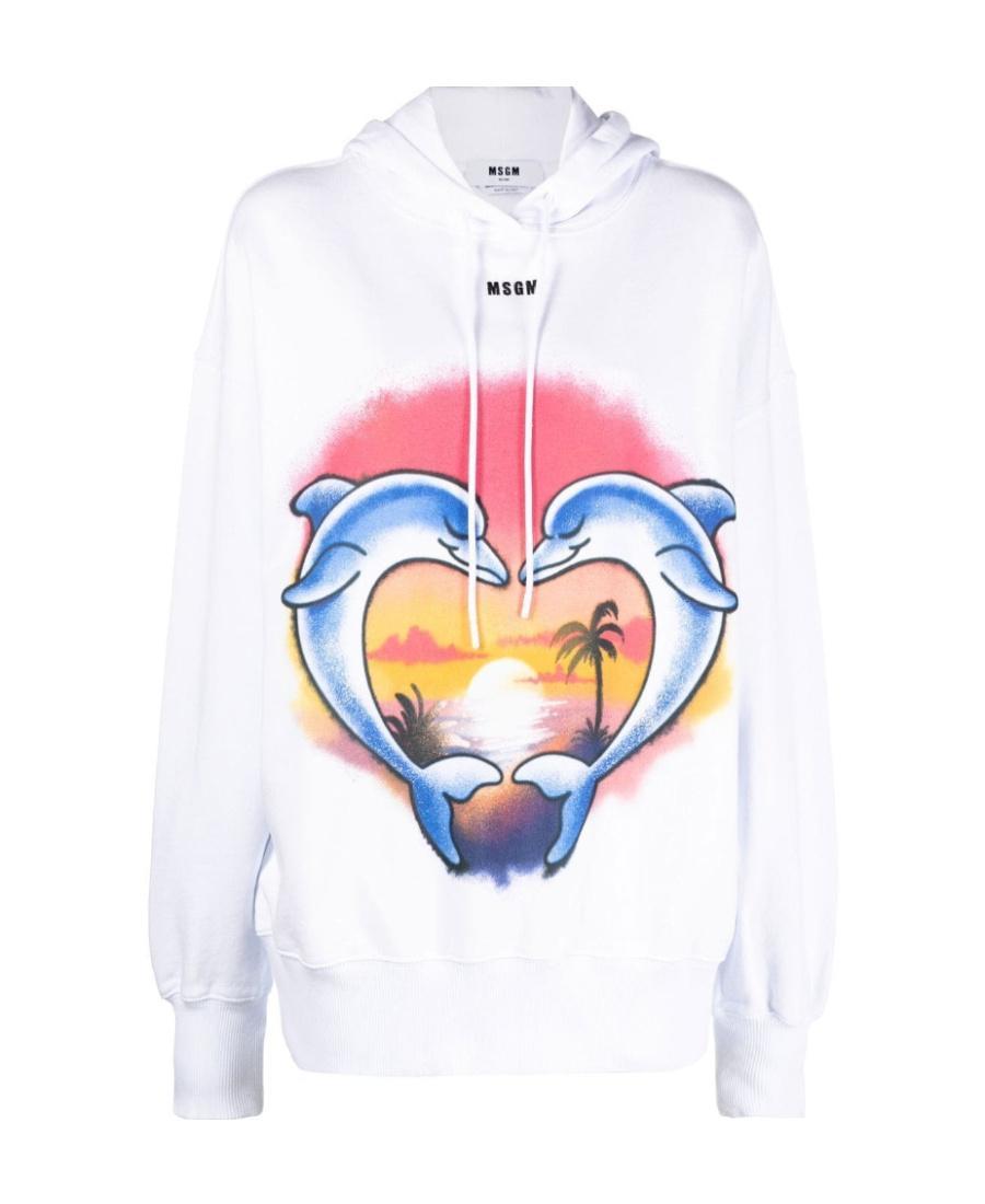 MSGM Logo Hooded Sweater In White Product Image