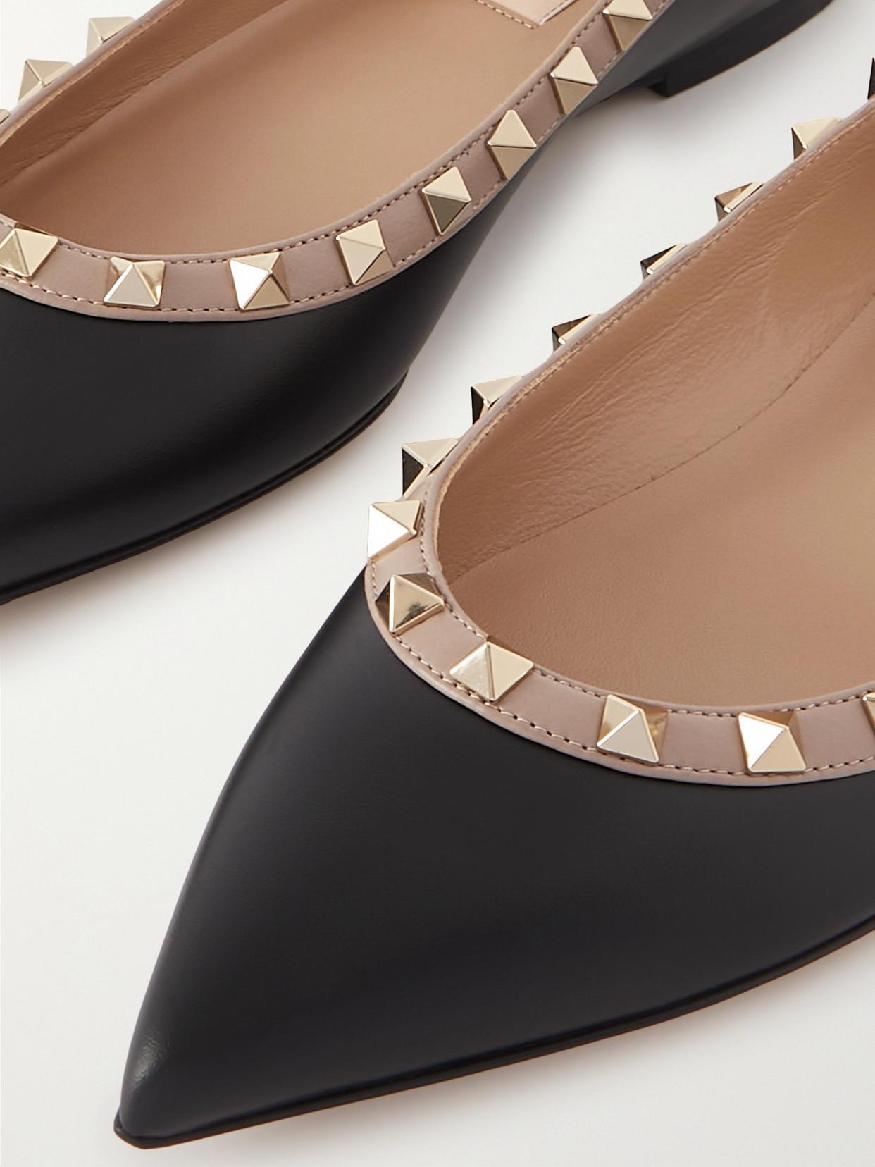 VALENTINO GARAVANI Pointed Toe Studded Trim Flat Sole Ballerina In Black Product Image