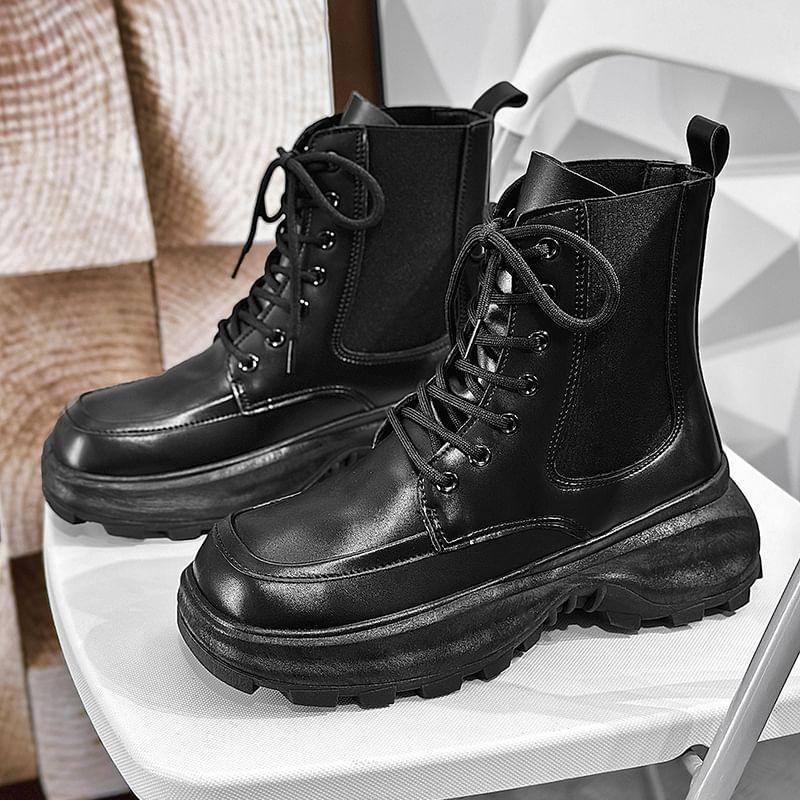 Faux Leather Platform Lace-Up Short Boots Product Image