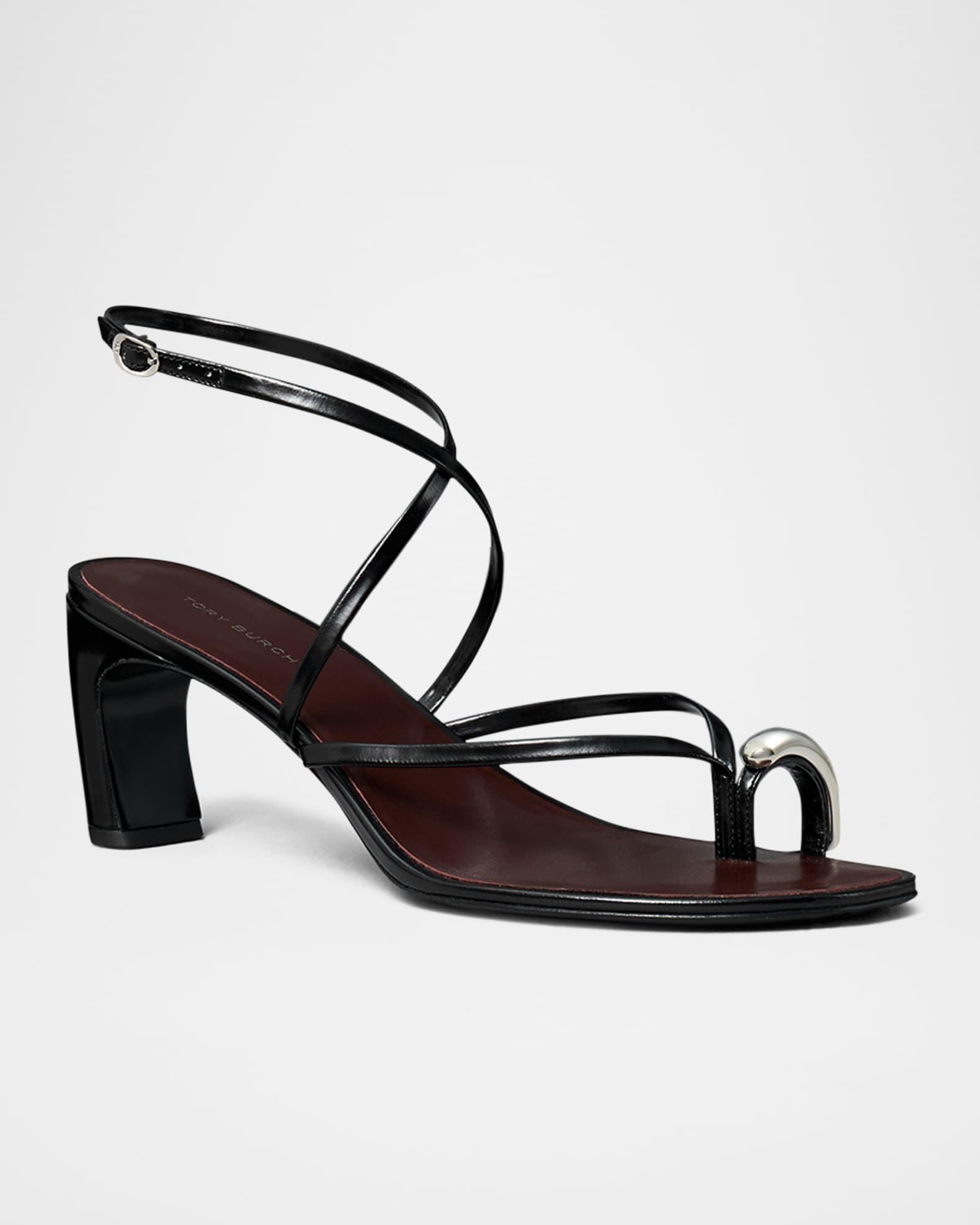Pierced Leather Toe Ring Strappy Sandals Product Image