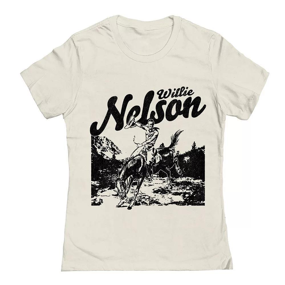 Junior's Willie Nelson Cowboy Stencil Graphic Tee, Women's, Size: XXL, Natural Product Image