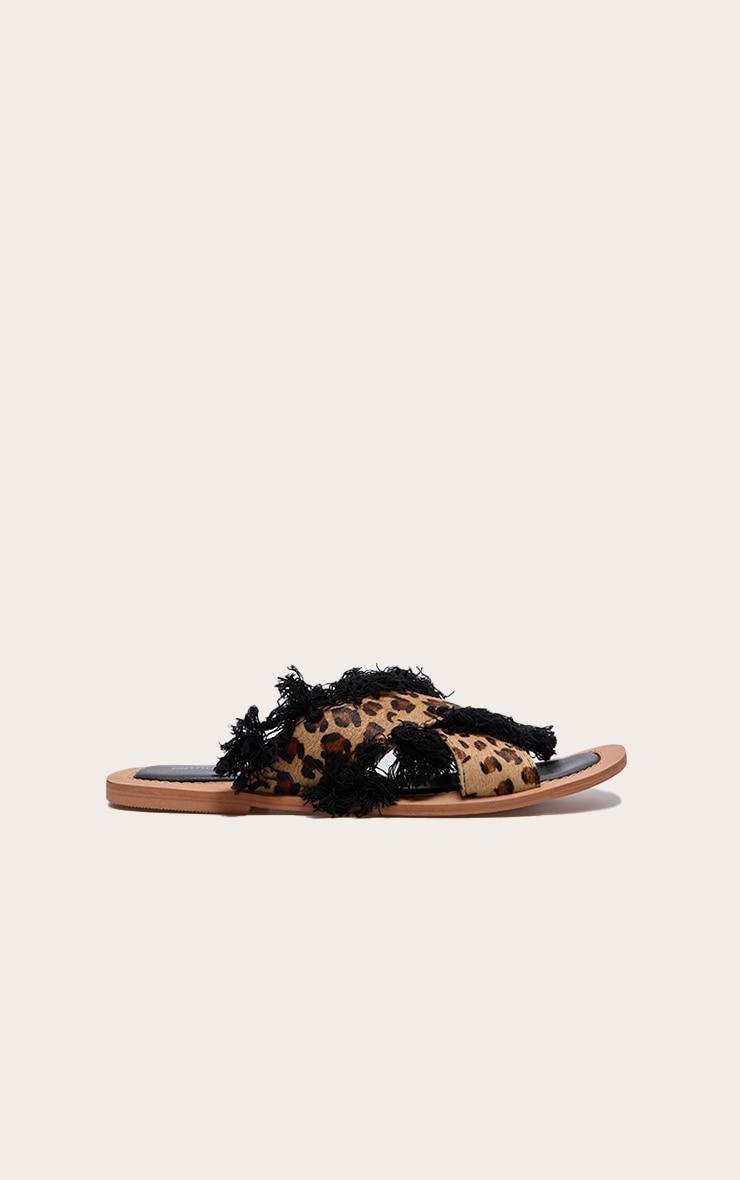 Leopard Round Toe Cross Tassel Strap Sandals Product Image