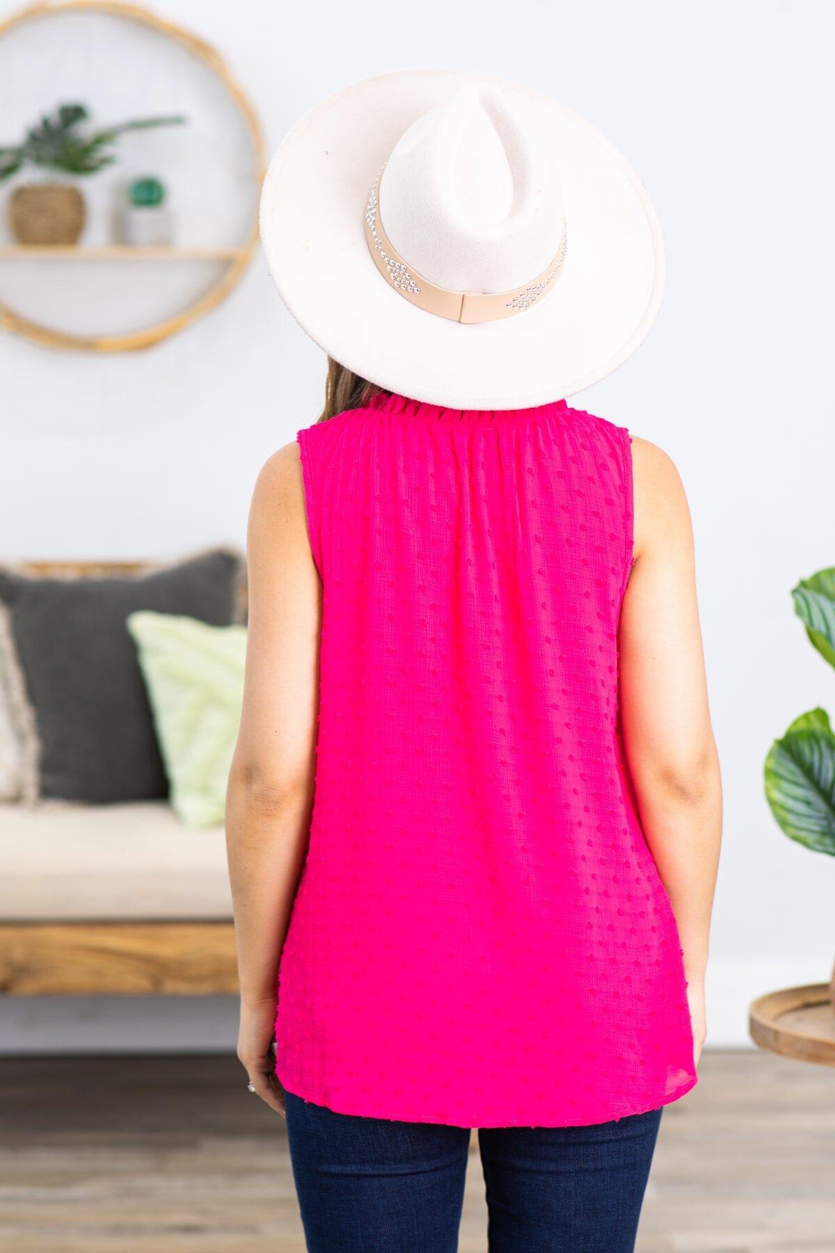 Hot Pink Swiss Dot Tank With Tie Detail Product Image