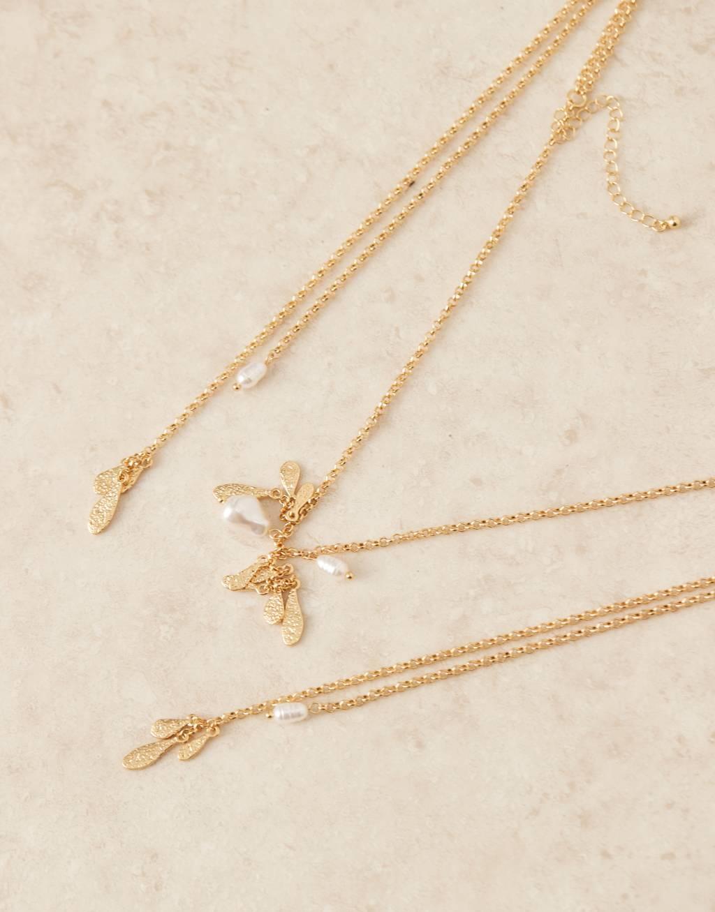 ASOS DESIGN multirow necklace with long tassel detail in gold tone Product Image