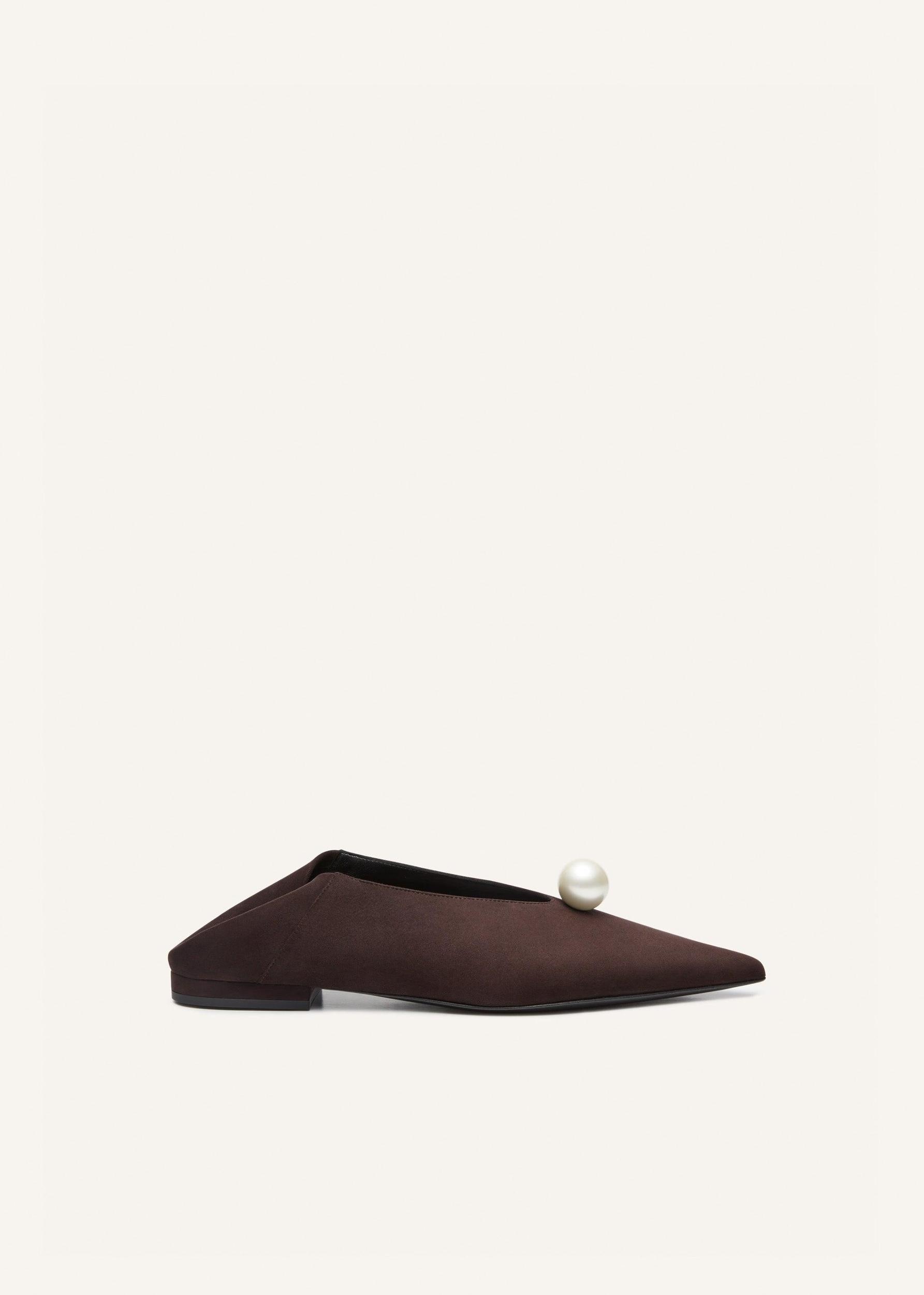 Pointed pearl foldable ballet flats in brown suede Product Image